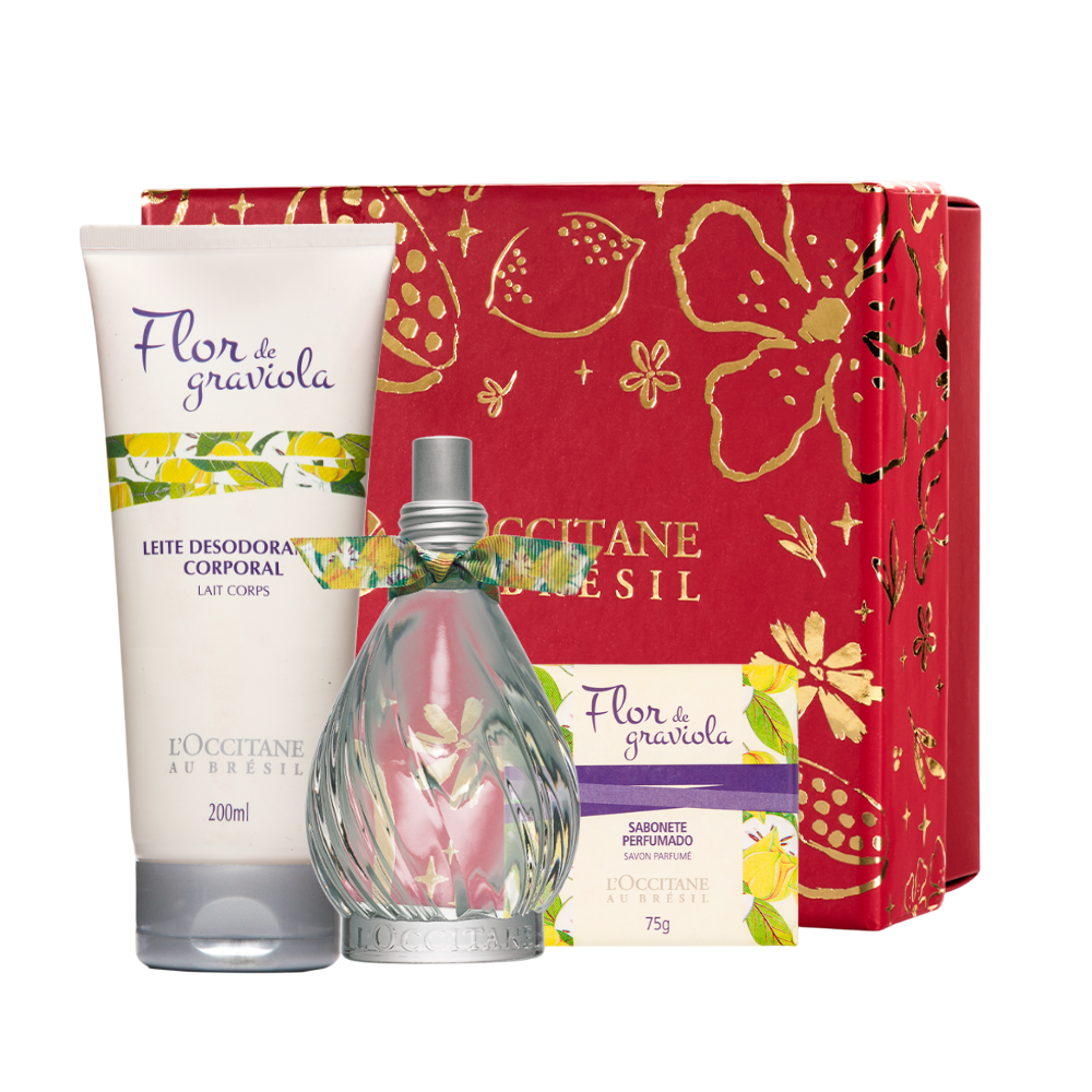 Presente Flor de Graviola: Sabonete, Leite Corporal e Deo Colônia